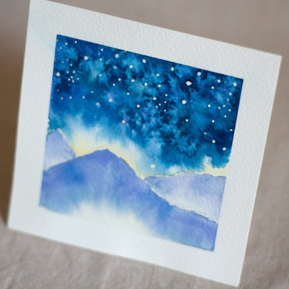 "Starry Sky" Original Mini Watercolour Painting - Picture 3 of 4